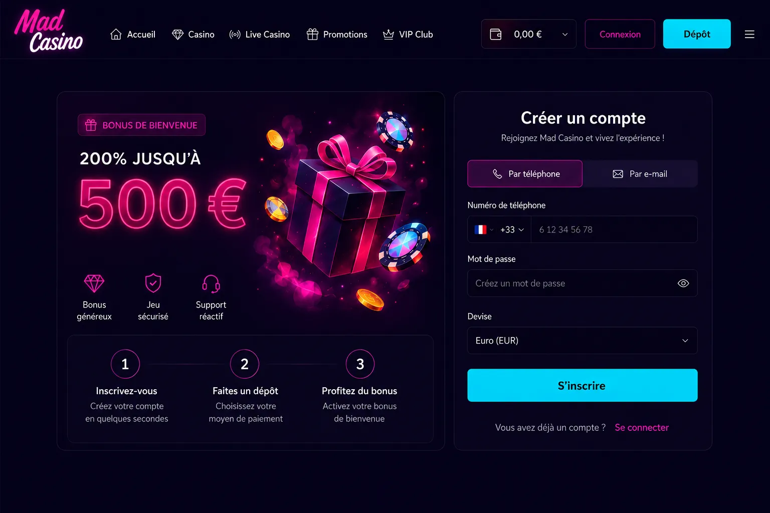Créer un compte Mad Casino — Mad Casino login