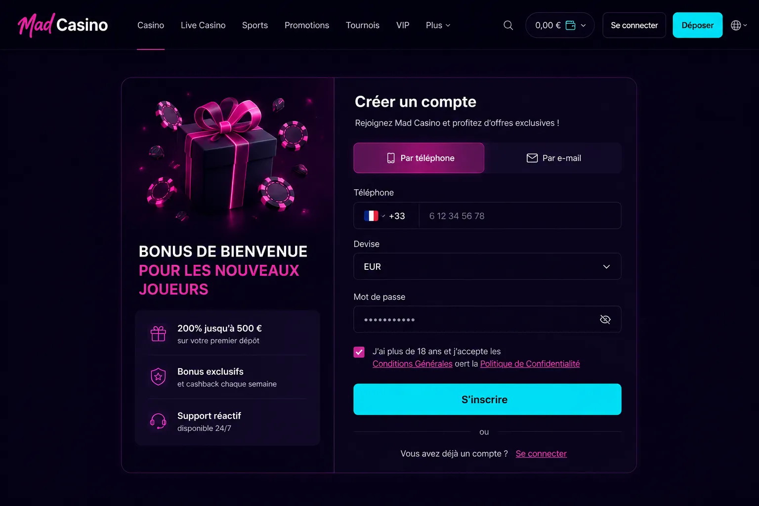 Assistance en cas de problème de connexion — Mad Casino login